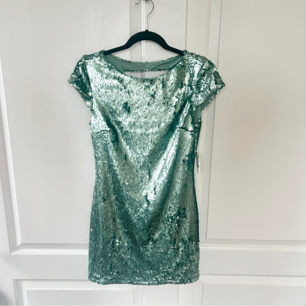 NWT Zara Blue Sequin Back Cutout Bodycon Dress — Small